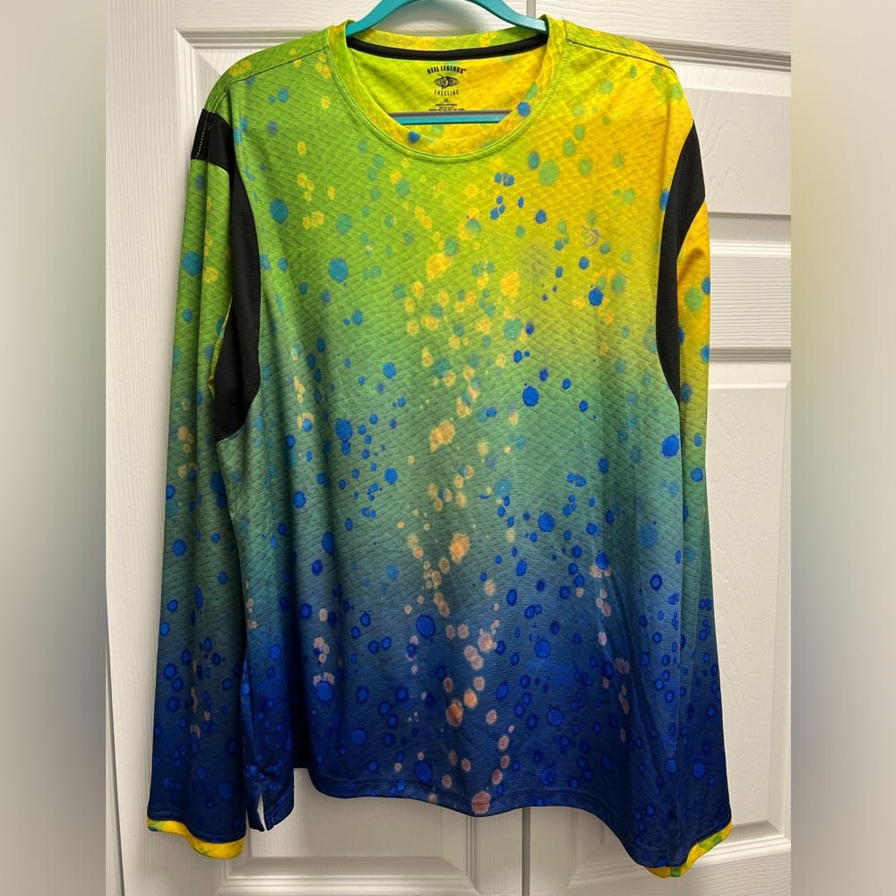Mens Reel Legend Mahi Mahi Sun Fishing Shirt Size Large